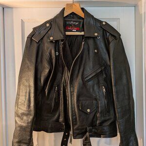 Vintage black leather motorcycle jacket size 46